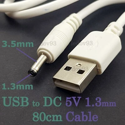 USB to 1.3mm Jack 3.5mm x 1.3mm White Plug DC Power Charger Male Adapter Cable - Image 1 of 2