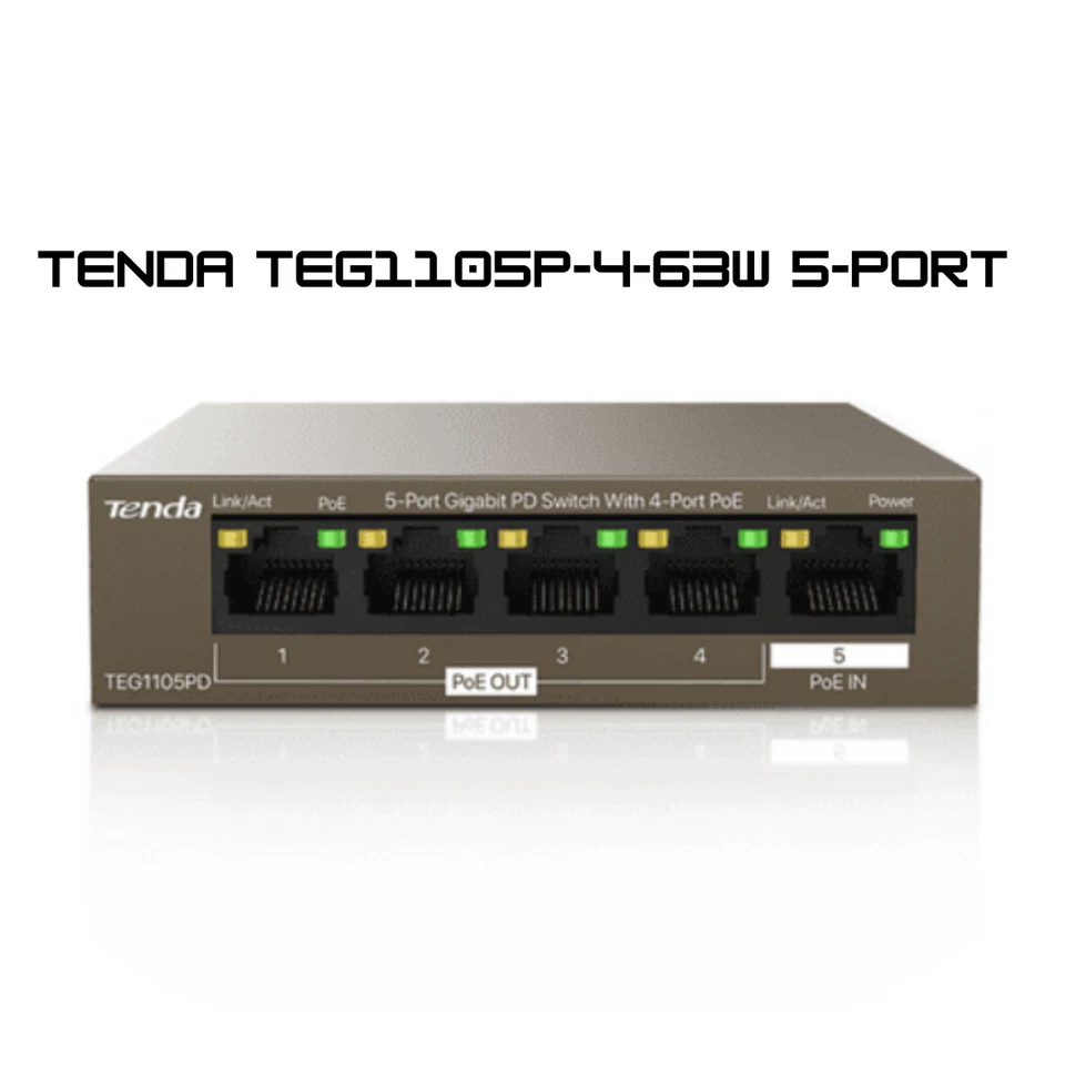 Tenda TEG1105P-4-63W 5-Port Gigabit Desktop Switch with 4-Port PoE  UK - Image 1 of 1