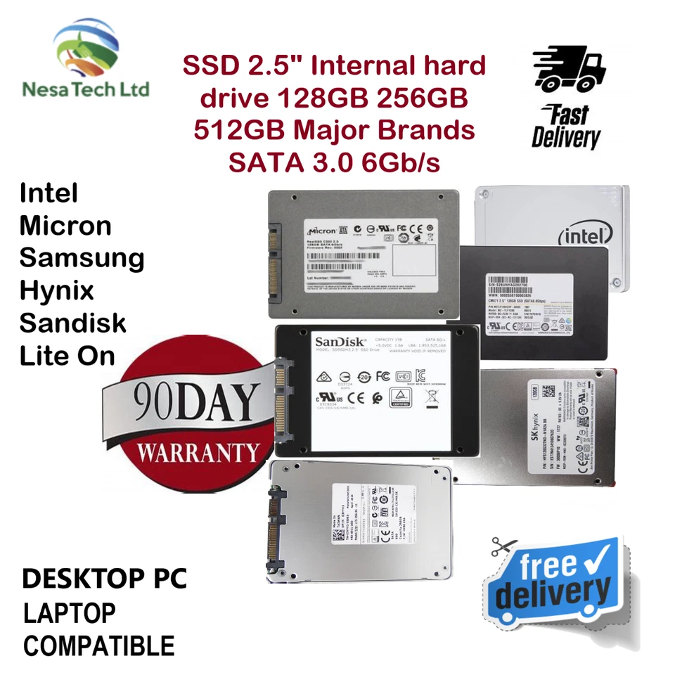 SSD 2.5" Internal hard drive 128GB 256GB 512GB Major Brands SATA III - Image 1 of 1