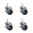 3 Inch Black Poly Wheel Swivel 5/8 Inch Threaded Stem Caster Set With Brake
