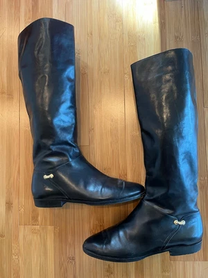 Salvatore Ferragamo Botas de Cuero Negro Talla 8 1/2 B Foto 1 de 4