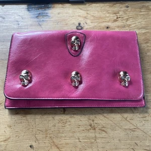 Pink Leather Skull Clutch Handbag - Picture 1 of 11