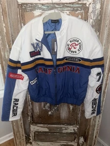 Pretty Little Thing Blue Oversized Racer Bomber Jacket Full Zip Size XL - Picture 1 of 13