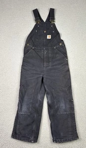 Carhartt Overalls Boys Size 7 Black Quilted Lined Double Knee Workwear Zip Legs - Picture 1 of 15