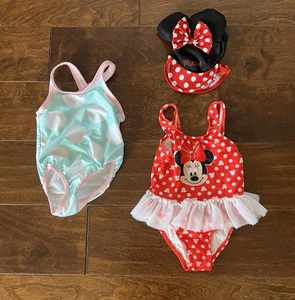 Disney, Etc., Infant Girls Swimsuit, Hat Combination 2 Swimsuits 1 Hat 18-24 Mo - Picture 1 of 11