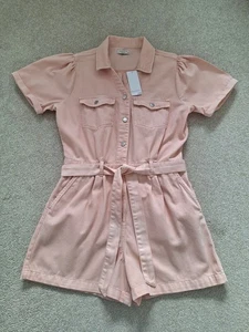 Brand New With Tags Ladies Pink Denim Playsuit by Papaya at Matalan Size UK 14 - Picture 1 of 3
