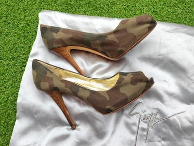 Giuseppe Zanotti Mujer Lona Camuflaje Peep Toe Tacones Talla 39.5 EU Foto 1 de 4