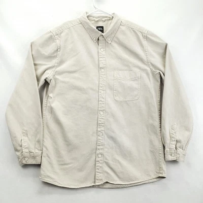 Zara Shirt Mens Large Beige Button Down Long Sleeve Cotton Denim Heavy Shacket - Image 1 of 4