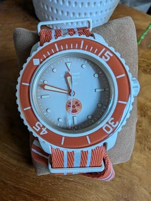 Blancpain x Swatch ARCTIC OCEAN SO35N100 Beige Orange 42mm Automatic Wrist Watch - Image 1 of 4