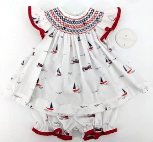 NWT Edgehill Collection Smocked Sailboat Outfit Top Shorts Baby Girl 9 Months - Bild 1 von 8