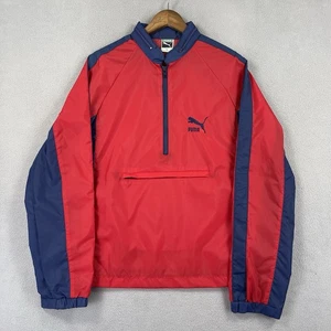 Vintage Puma Windbreaker Jacket Mens Medium Red Anorak 1/2 Zip Windbreaker Light - Picture 1 of 8