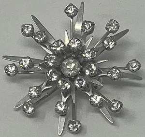 Vintage Anstecknadel Brosche Schneeflocke geplatzt klar Strass Tracht 60er - 70er Jahre? - Bild 1 von 2