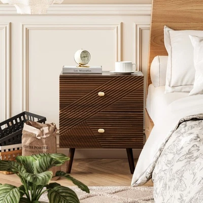 Mesita de noche marrón con cajón de almacenamiento grado P2 madera de ingeniería Foto 1 de 4