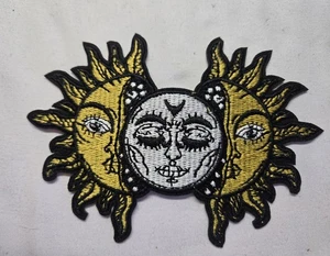 Sun And Moon Embroidered Iron On Patch 4.5" Biker - Picture 1 of 2