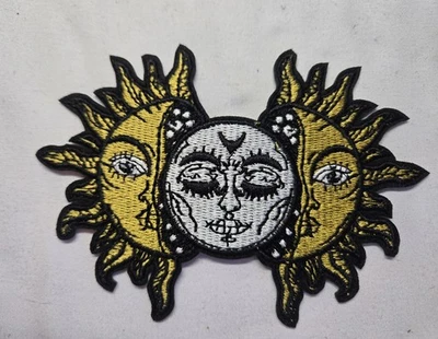 Sun And Moon Embroidered Iron On Patch 4.5" Biker - Image 1 of 2