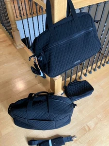 Lot of 3 Vera Bradley black Quilted matching luggage bags EUC, Zippered - Picture 1 of 11