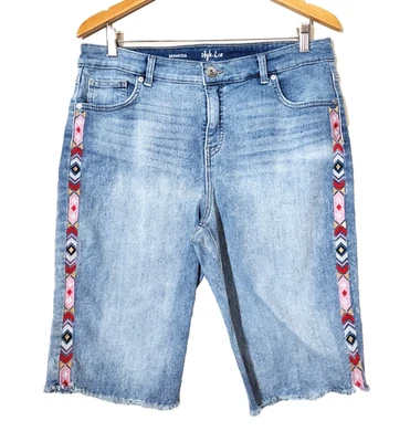 Style & Co Womens 12 Denim Shorts Bermuda Embroidered Distressed Jean Stretch - Image 1 of 4