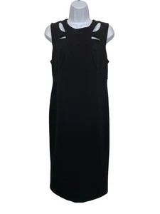 SPENSER JEREMY Women size 8 Black Jersey Crepe Midi Dress Cut Out Collar - Picture 1 of 11