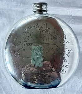 Taschenflasche Flachmann, Zinn poliert aus England, D=10 cm, Dicke ca. 3,5 mm - Bild 1 von 4