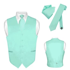 Men's Dress Vest NeckTie Hanky AQUA GREEN Color Neck Tie Set for Suit Tuxedo 3XL - Picture 1 of 4
