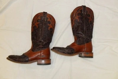 BOTAS BOULET-Vaquero Tocadas a Mano-Puntera Cuadrada-Dos Tonos-Suela de Goma-7 1/2 EE. UU. Foto 1 de 4