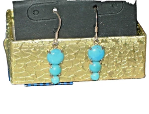 Turquoise matched 3 stone sterling silver drop earrings french wires - Picture 1 of 10