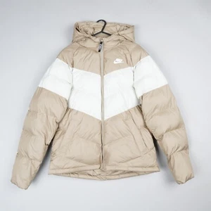 Nike NSW Puffer Jacket Youth XL Brown White Full Zip Hooded Padded Insulated B57 - Picture 1 of 11