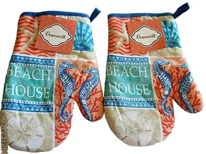 COASTAL OVENMITT ~ 10" ~ BEACH HOUSE ~ Set of 2 ~ 100% Cotton - Picture 1 of 1