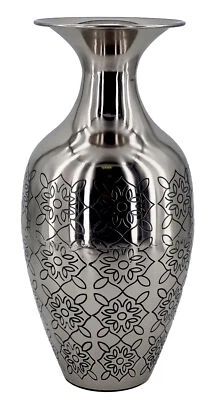 Vase Metall Dekovase Amphore Metallvase Tischvase Tischdeko Muster Massiv silber - Bild 1 von 4