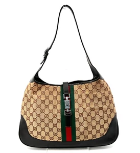 GUCCI Shoulder Bag Jackie GG Sherry Line Canvas Leather Purse Authentic - Picture 1 of 24