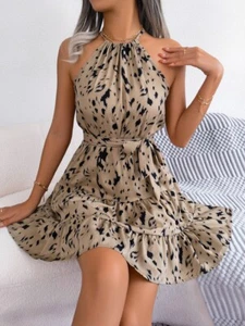 Casual Leopard Print Ruffled Swing Dress Summer Fashion Beach Dresses Women - Picture 1 of 6