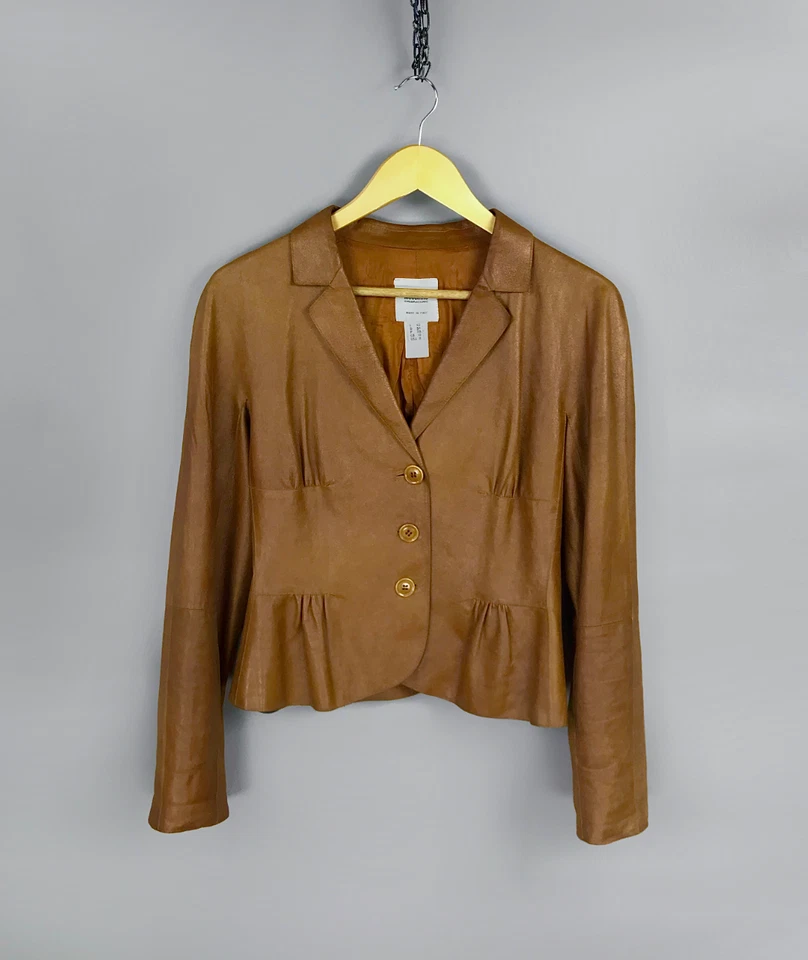 Chaqueta de cuero marrón MOSCHINO barata y elegante vintage rara para mujer talla 38 / EE. UU. 8 Foto 1 de 4