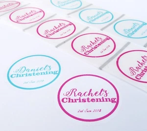 ADESIVI "GRAZIE" BATTESIMO PERSONALIZZATI TRASPARENTI 45MM NOMI BLU O ROSA - Foto 1 di 2