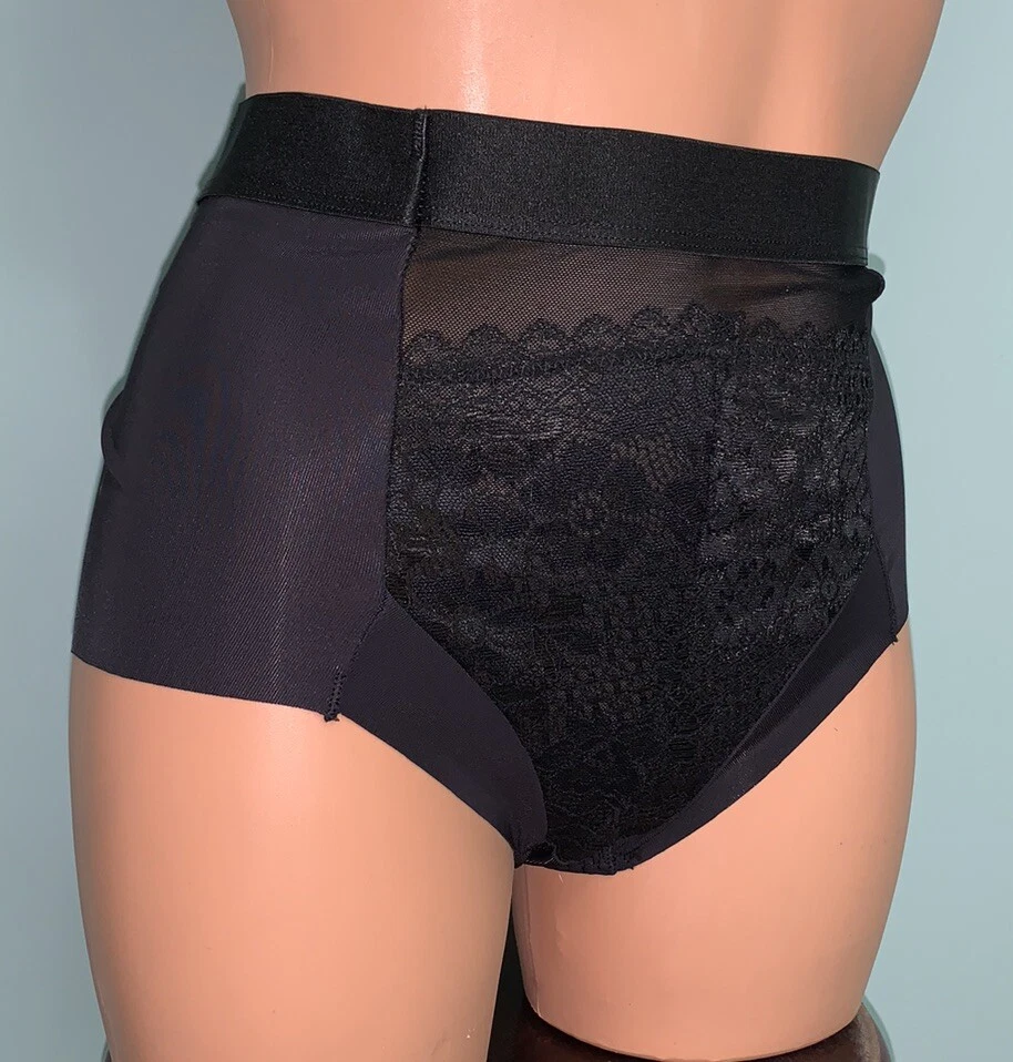 NUEVO Negro Brillante Formador de Luz XL 8 Calzoncillos Modeladores Panel de Encaje Faja Bragas Foto 1 de 4