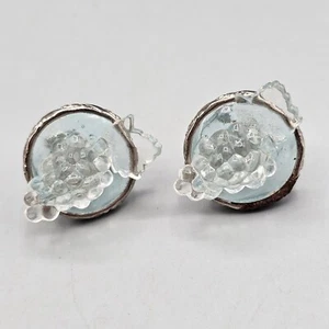 Vtg Lucite Grape Cluster Earrings Screw Back Light Blue Silver Tone Stud - Picture 1 of 6