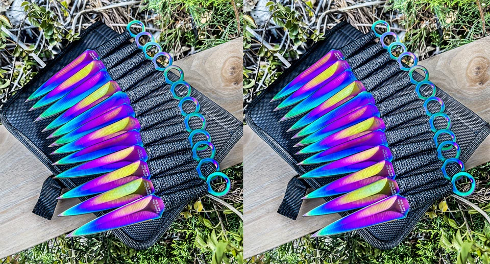 24pc Rainbow Ninja Throwing Knife Set Hunting Combat Naruto Kunai Knives New - Image 1 of 1