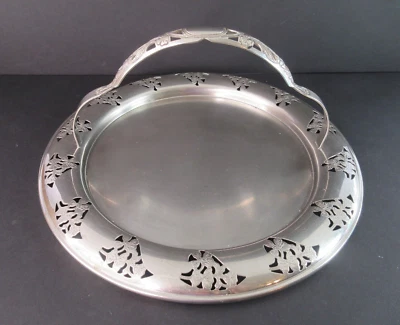 Vintage Farberware Brooklyn NY Metal 11" Serving Tray w/ Handle, Cutwork Flowers - Image 1 of 4