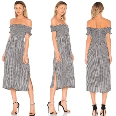 Bardot Cindy Gingham Black & White Off Shoulder Smocked MIDI dress - Image 1 of 4