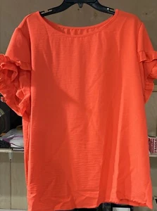 Damen kurz Rüschenärmel Kleid Shirt orange Größe 2XLarge (16) Polyester - Bild 1 von 5