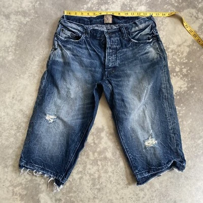 Pantalones Cortos de Denim PRPS Para Hombres Talla 30 Botón Mosca Dobladillo Crudo Lavado a Piedra Diseñador Boho Foto 1 de 4
