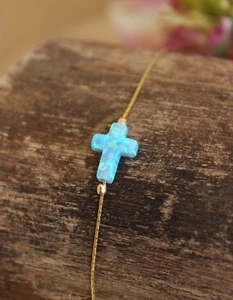 Cross Opal Bracelet Pendant Gold Filled Women Jewelry October Birthstone - Picture 1 of 6