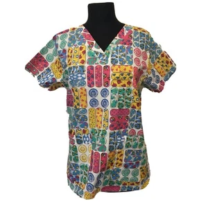 Allheart Small Scrub Medical Dental Uniform Top  Bandaids Multi Color - Picture 1 of 11