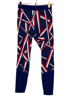 Tommy Hilfiger Sport Small S Navy Blue Red Stripe Logo Mesh Cutout Leggings - Image 1 of 4