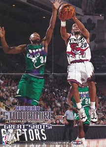 1997-98 NBA Hoops Great Shots Damon Stoudamire Mini Poster #27 - Toronto Raptors - Picture 1 of 1