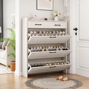 Shoe Cabinet with 3 Flip Door 2 Storage Drawers Shoe Rack Organizer for Entryway - Picture 1 of 14