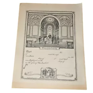 Antique 1887 Christian Baptismal Certificate Blank Baptism Religious Wall Art - Picture 1 of 13