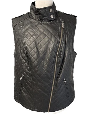 Apt 9 Women’s 1X Black Faux Leather Quilted Motorcycle Style Vest - Image 1 of 4