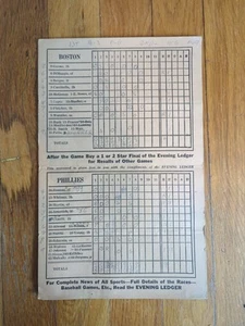 RARE Philadelphia Evening Ledger 1937 Phillies vs. Boston Bees Scorecard Box - Imagen 1 de 3