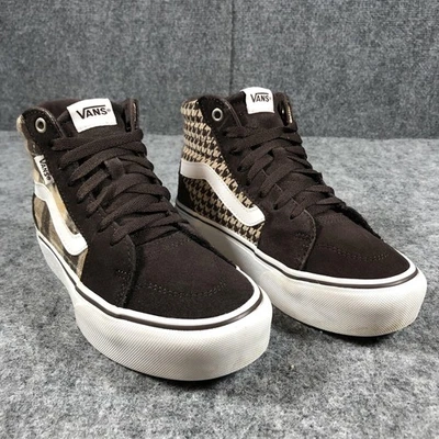 Vans Sk8-Hi Shoes Womens Size 6 Brown Plaid Houndstooth High Top Skate Sneakers - Image 1 of 4