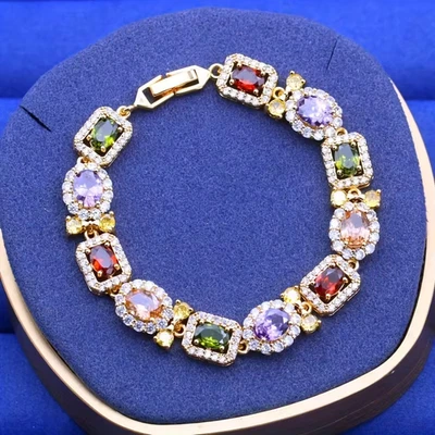 Brazalete Tenis Multicolor 17Ctw Multi Corte Creado en Laboratorio Chapado en Oro Amarillo 14K Foto 1 de 4
